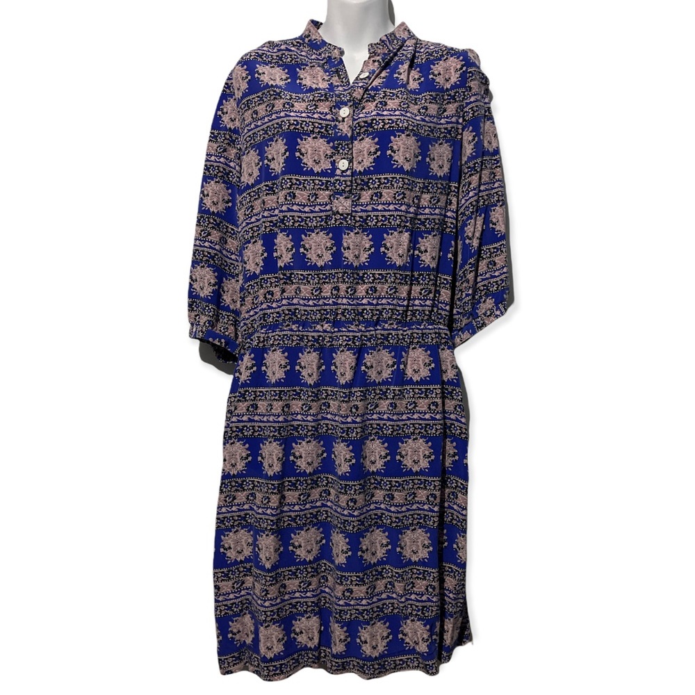 Sunner Womens Silk DressFlutter Sleeve V-Neck A-Line Button Purple Pocket Large